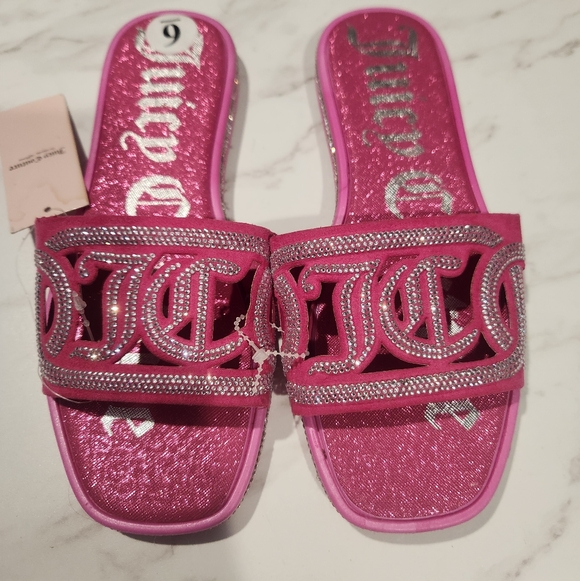 Juicy Couture Yeriel Bright Pink Sandals Rhinestone Bling Womens 6 New - Picture 3 of 4